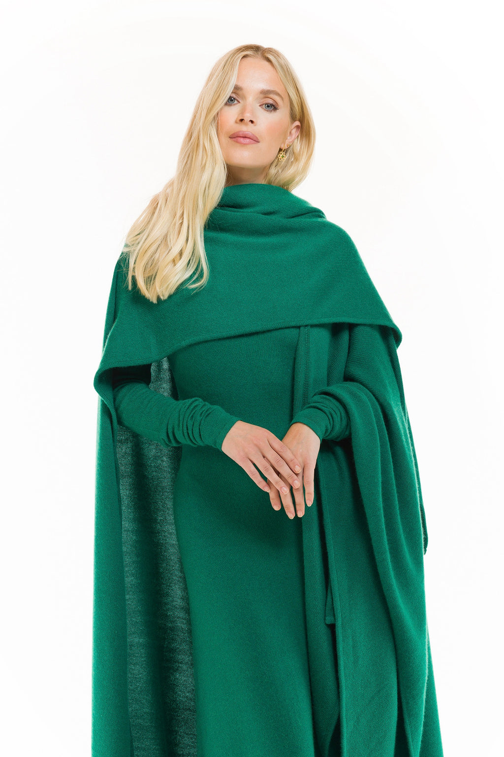 CASHMERE MAXI FITTED DRESS EMERALD GREEN