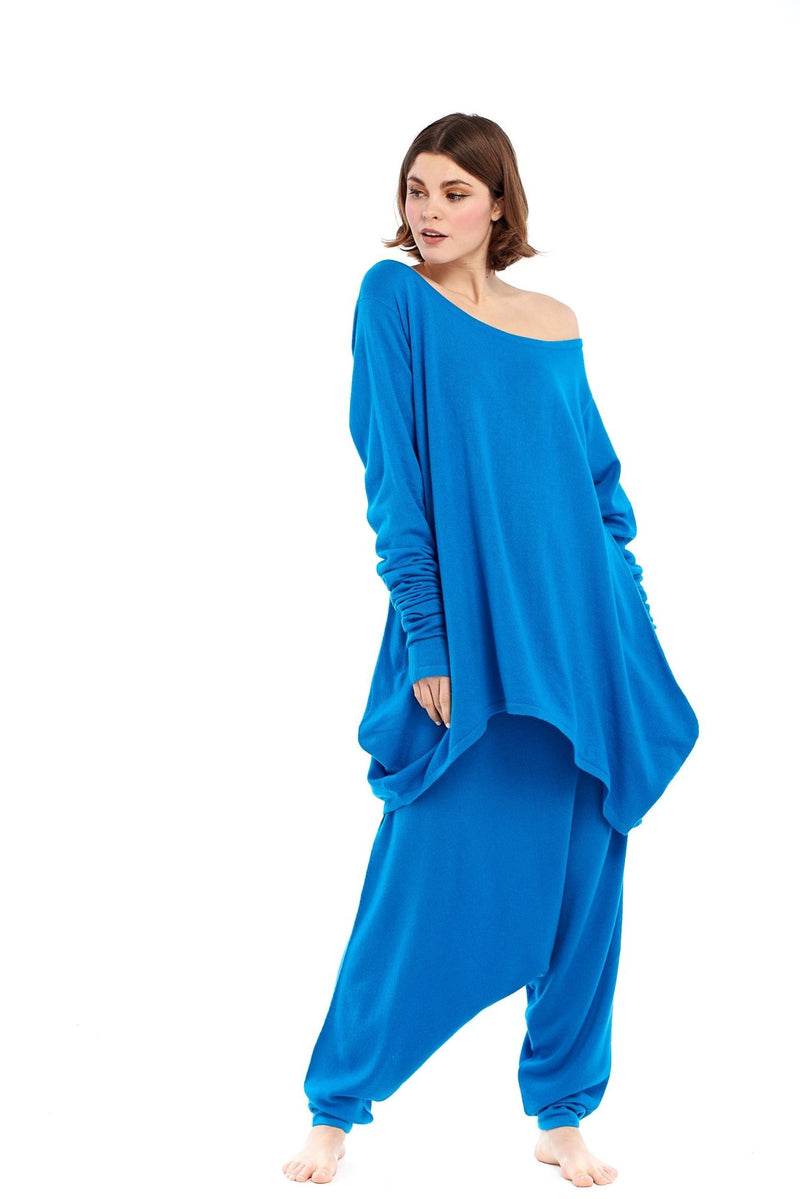 Luxury Cashmere Harem Lounge Pants Turquoise - MUDRA