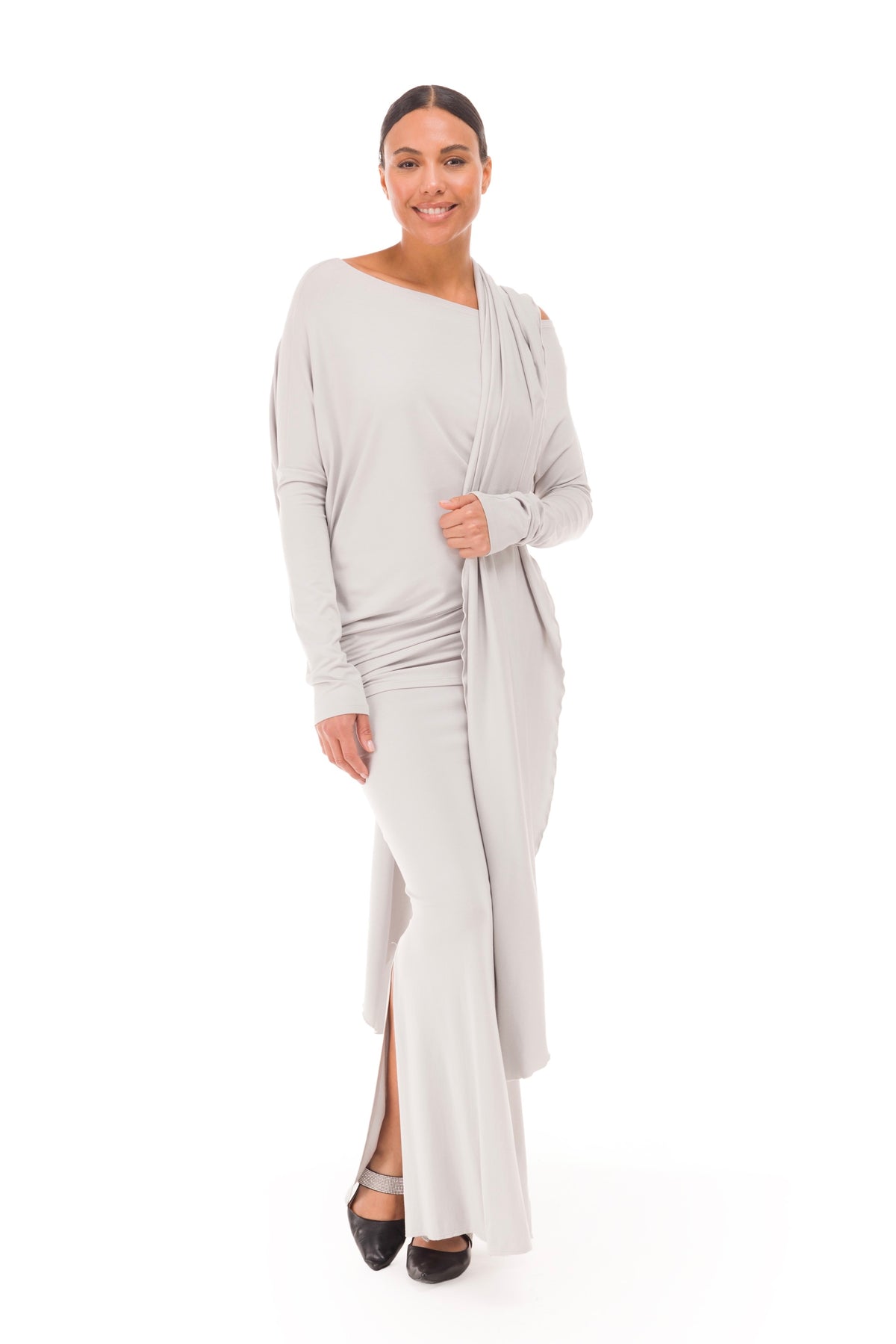 BAMBOO SIDE SLIT SKIRT SILVER GREY