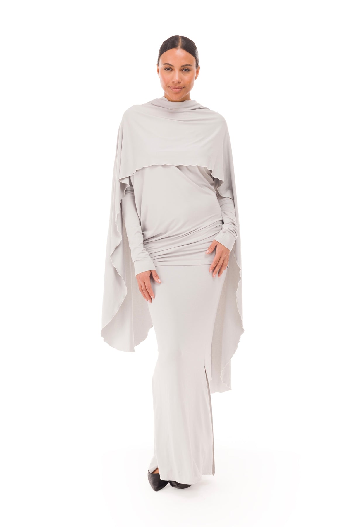 BAMBOO SIDE SLIT SKIRT SILVER GREY