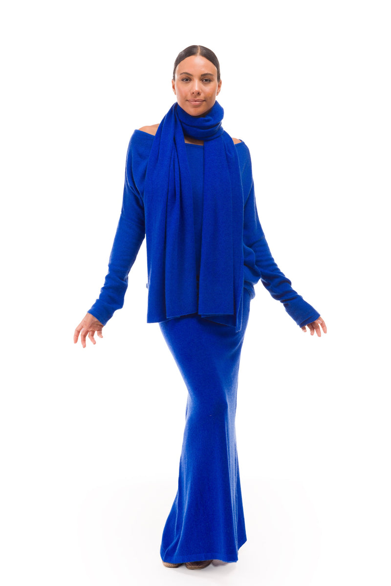 100% CASHMERE KNITTED SCARF ROYAL BLUE