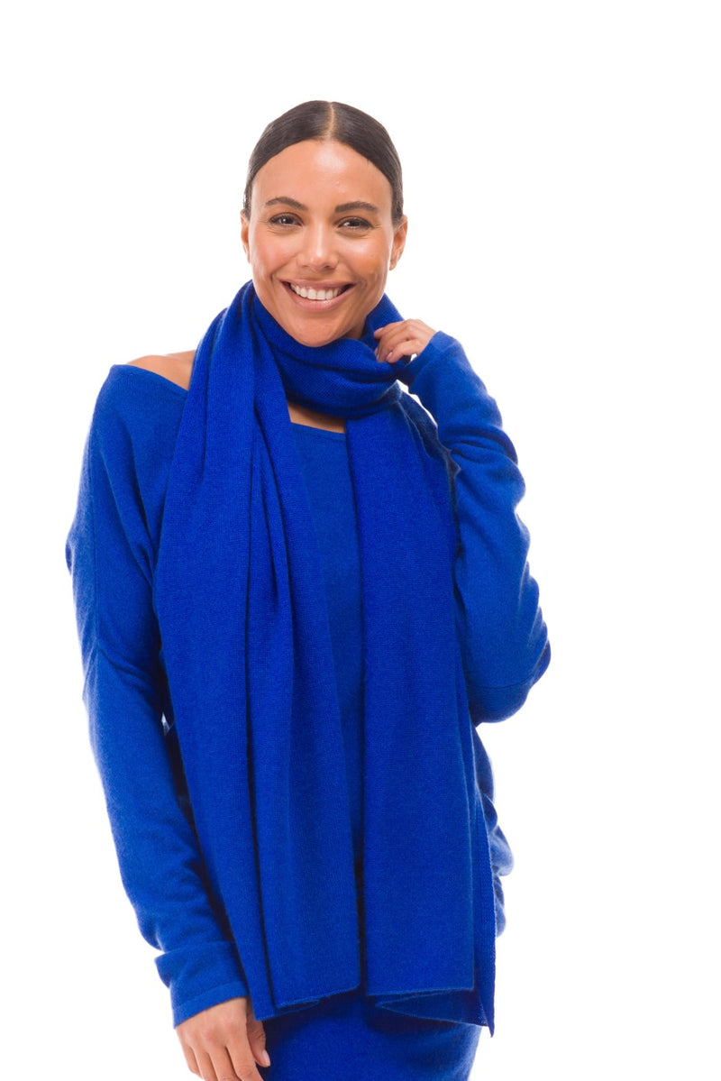 100% CASHMERE KNITTED SCARF ROYAL BLUE
