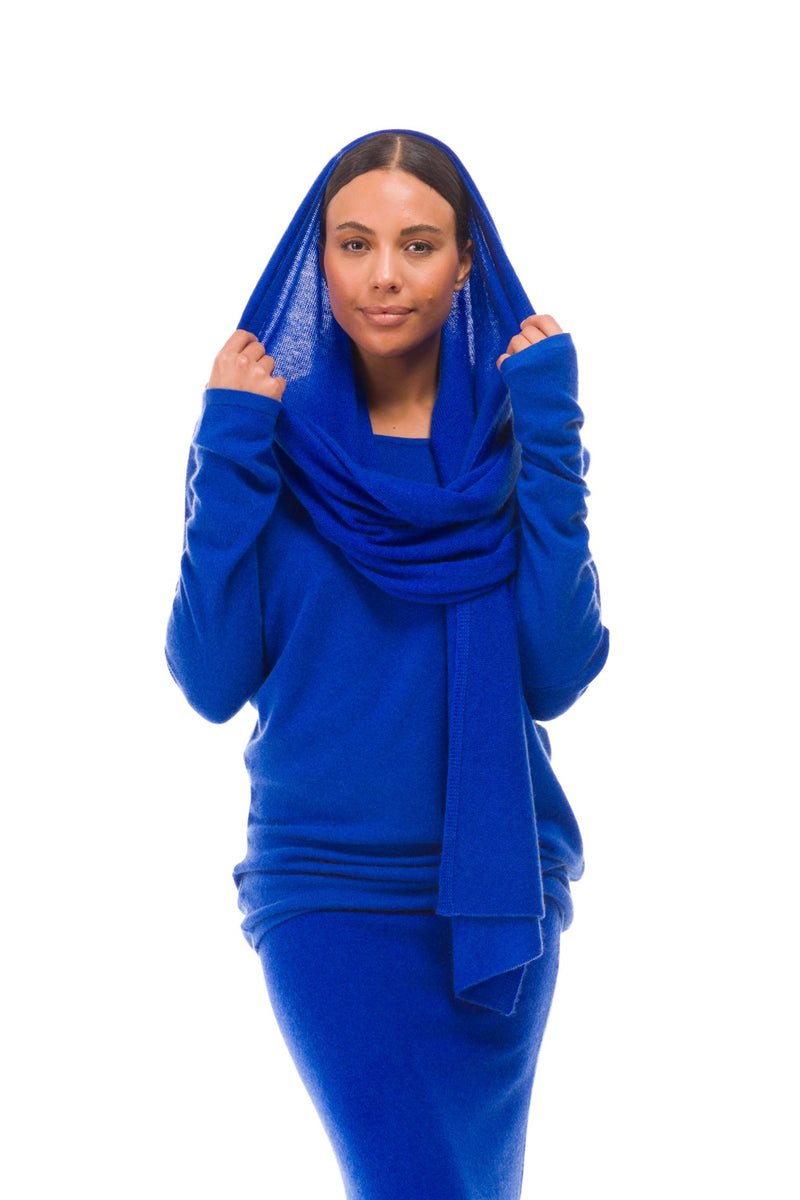 100% CASHMERE KNITTED SCARF ROYAL BLUE