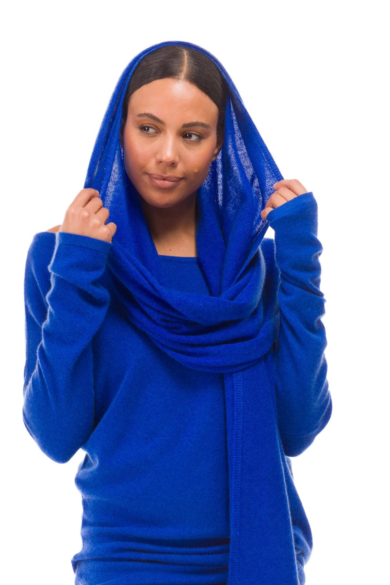 100% CASHMERE KNITTED SCARF ROYAL BLUE