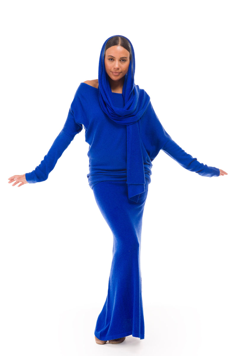 100% CASHMERE KNITTED SCARF ROYAL BLUE