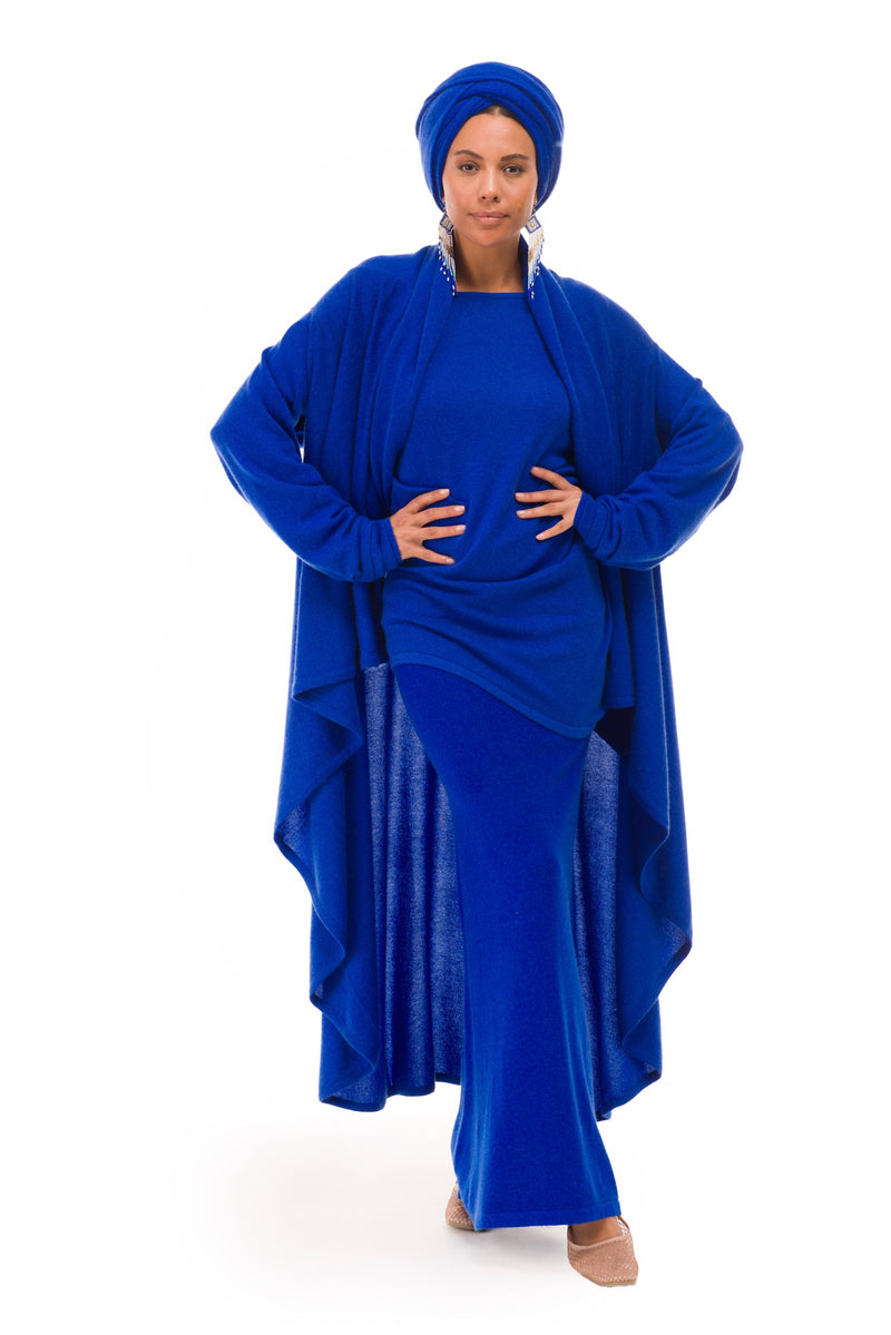 100% CASHMERE KNITTED SCARF ROYAL BLUE