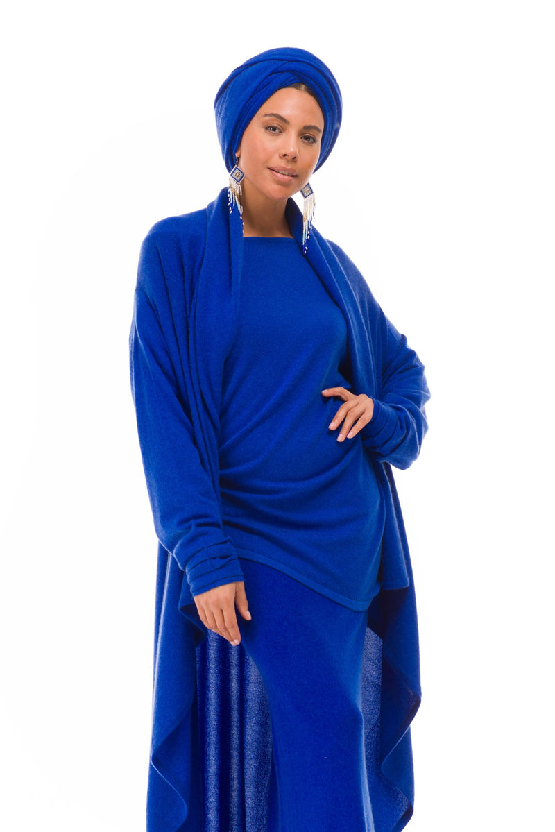 100% CASHMERE KNITTED SCARF ROYAL BLUE