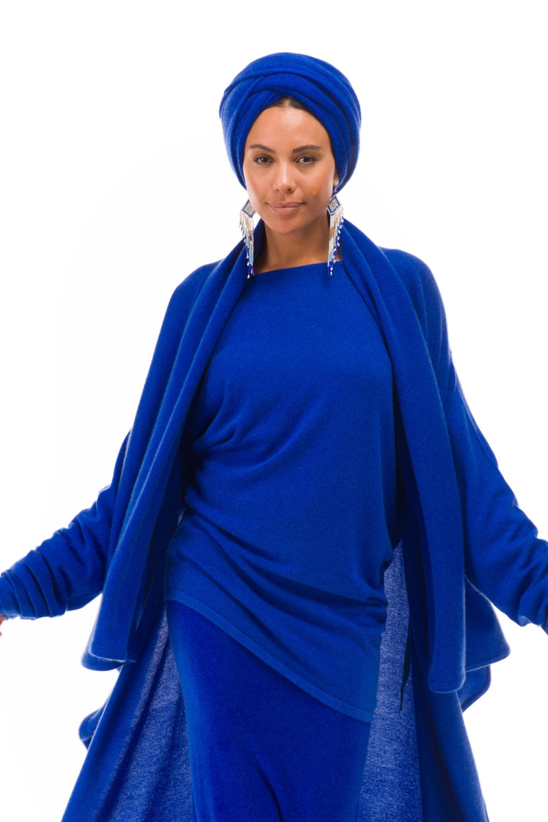 100% CASHMERE KNITTED SCARF ROYAL BLUE