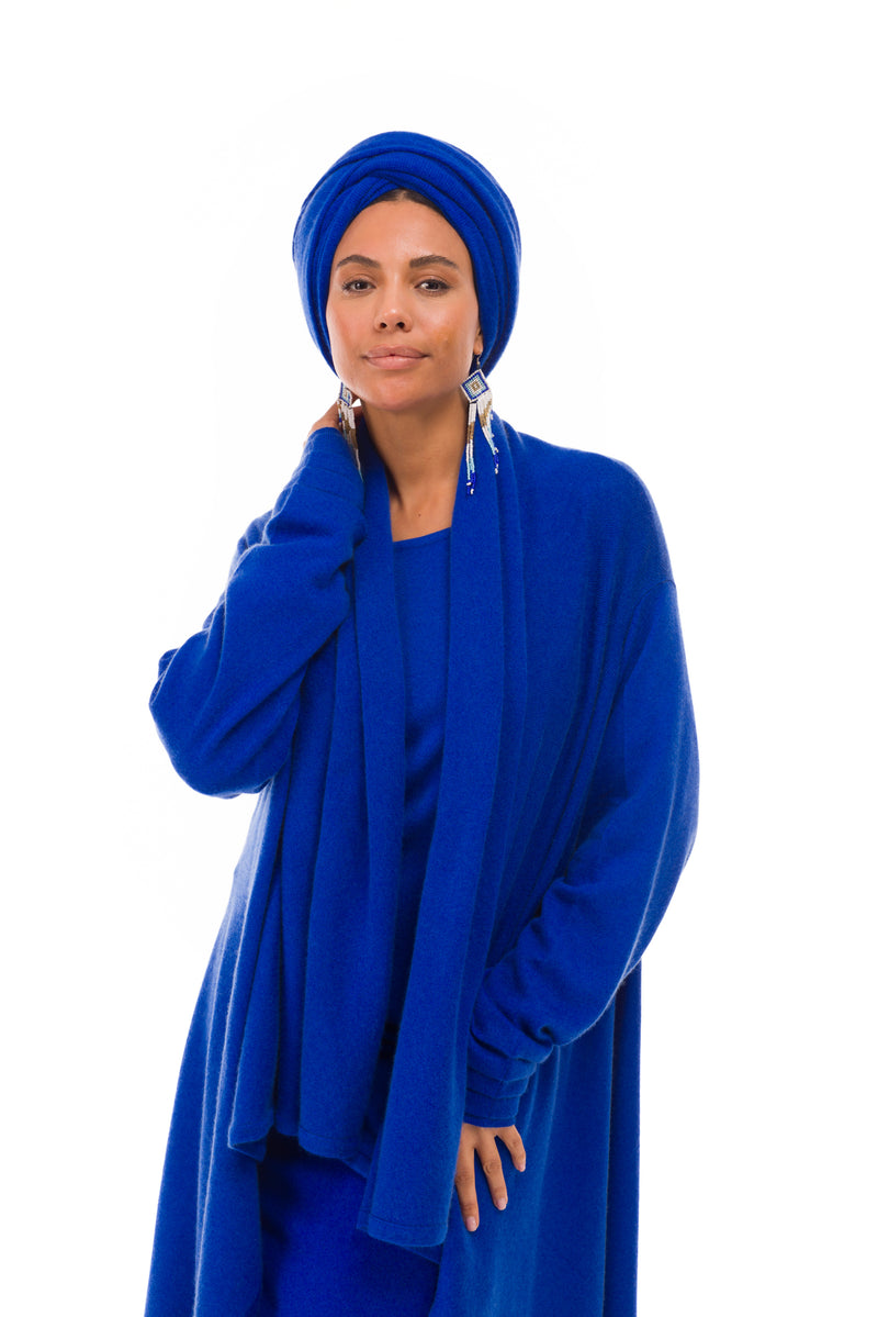 100% CASHMERE KNITTED SCARF ROYAL BLUE