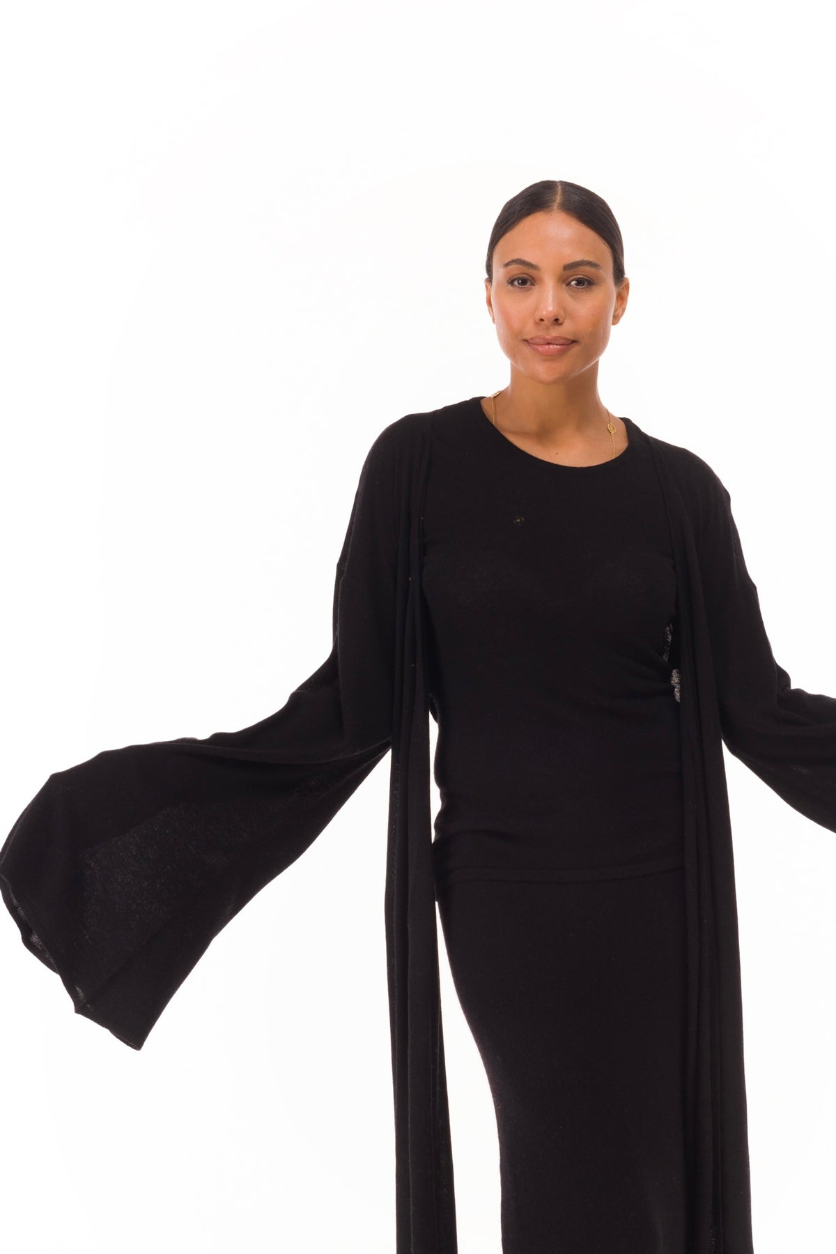 100% CASHMERE ULTRA FINE DRAPED SHRUG BLACK