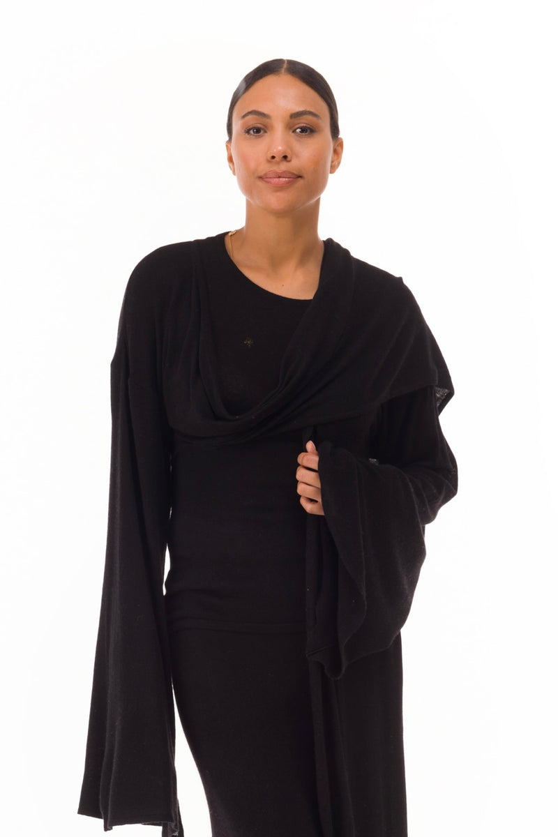 100% CASHMERE ULTRA FINE DRAPED SHRUG BLACK