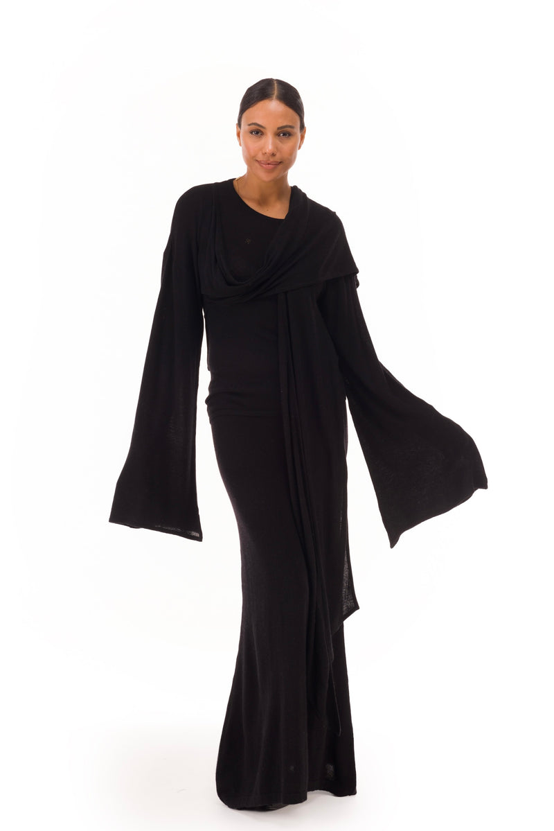 100% CASHMERE ULTRA FINE DRAPED SHRUG BLACK