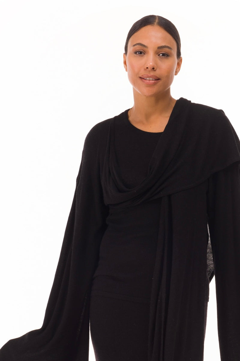 100% CASHMERE ULTRA FINE DRAPED SHRUG BLACK