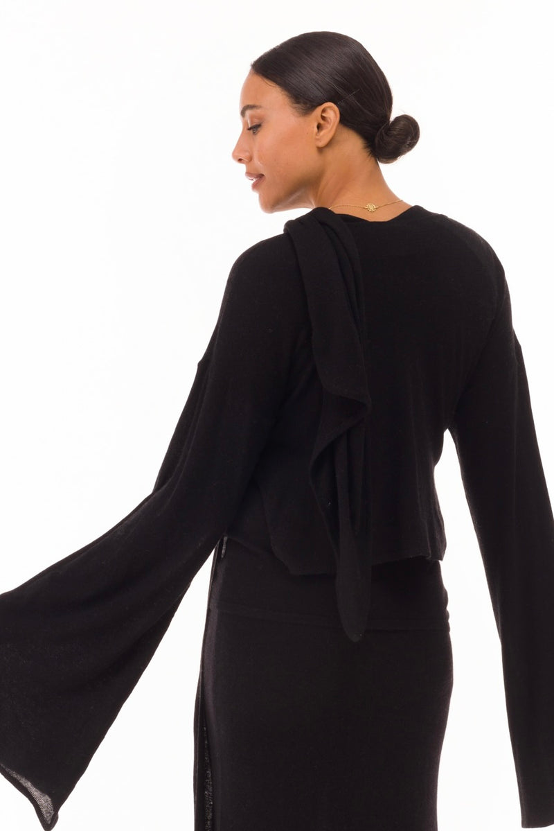 100% CASHMERE ULTRA FINE DRAPED SHRUG BLACK