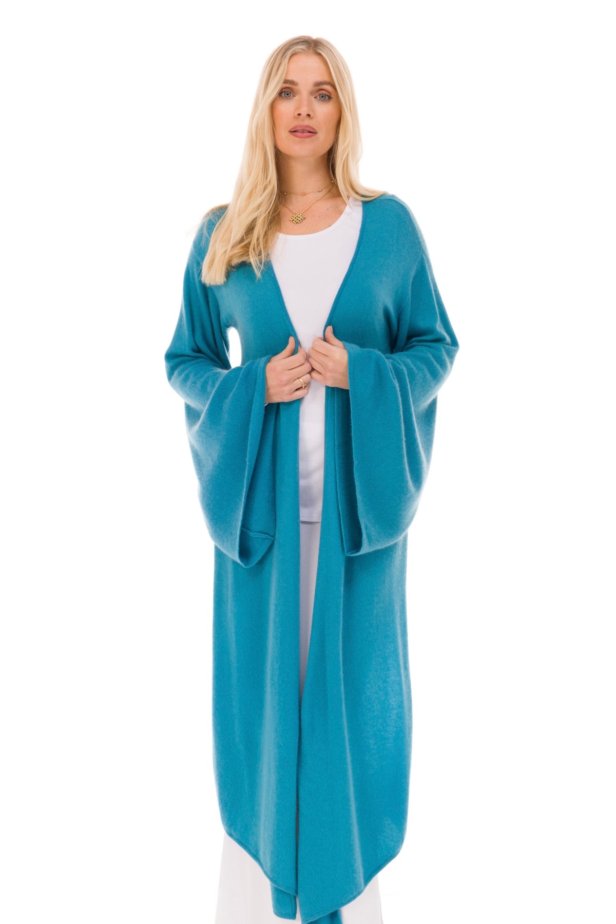 2 PLY CASHMERE DRAPED SHRUG TEAL