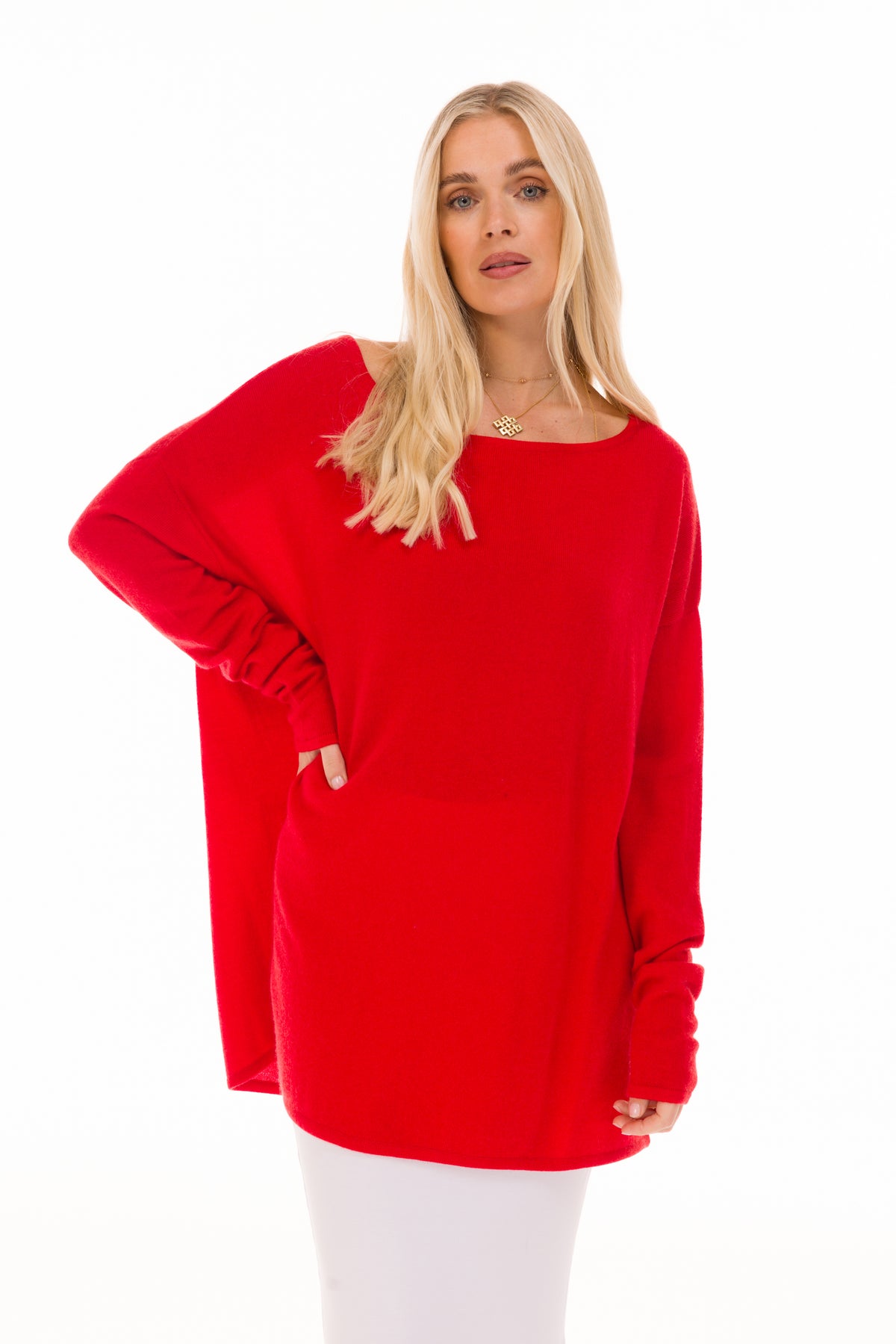 CASHMERE BOAT NECK JUMPER RED