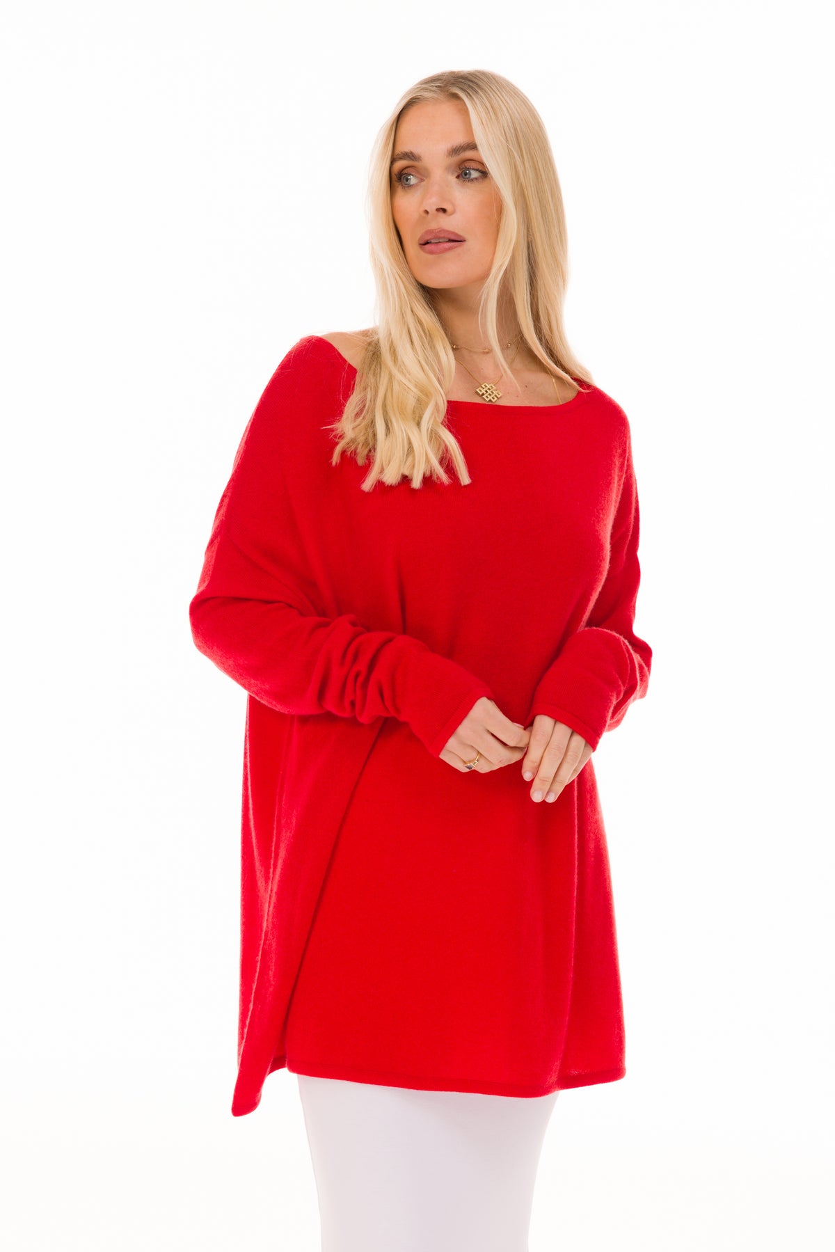 CASHMERE BOAT NECK JUMPER RED