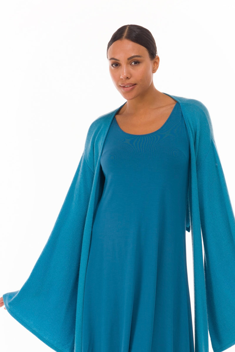 100% CASHMERE ULTRA FINE DRAPED SHRUG MEDITTERANEAN