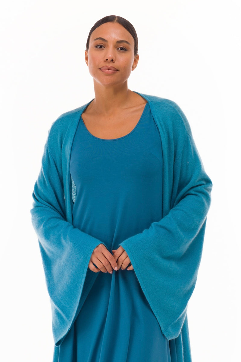 100% CASHMERE ULTRA FINE DRAPED SHRUG MEDITTERANEAN