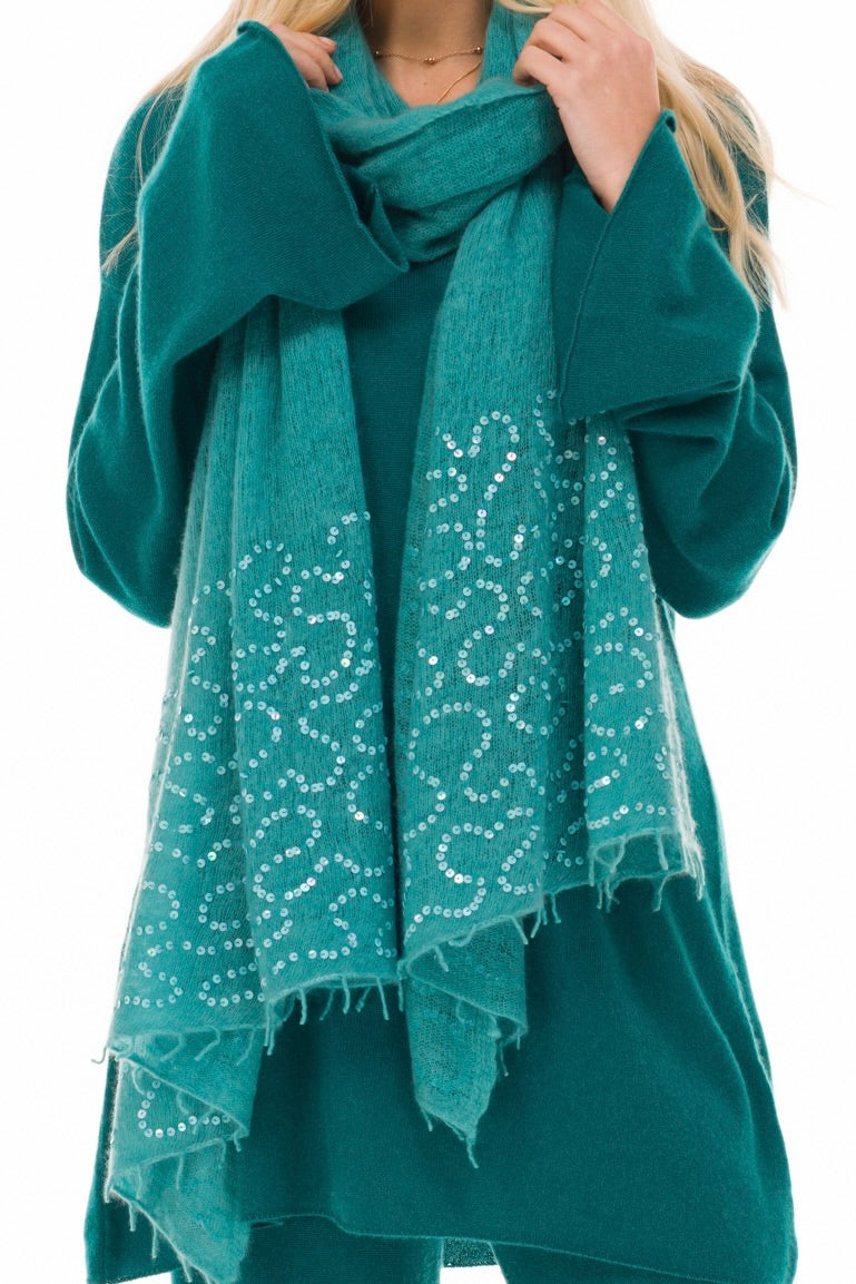 100% CASHMERE FLUTED V-NECK JUMPER PEACOCK