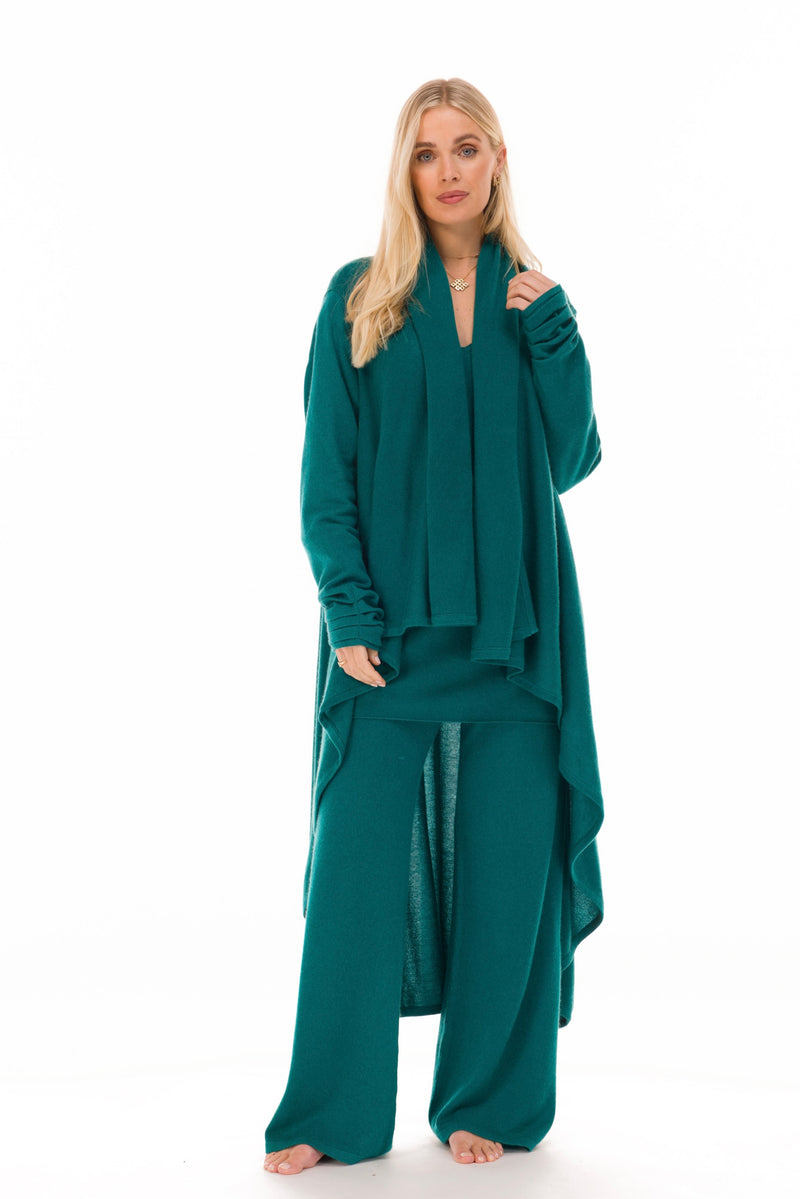 100% CASHMERE FLUTED V-NECK JUMPER PEACOCK