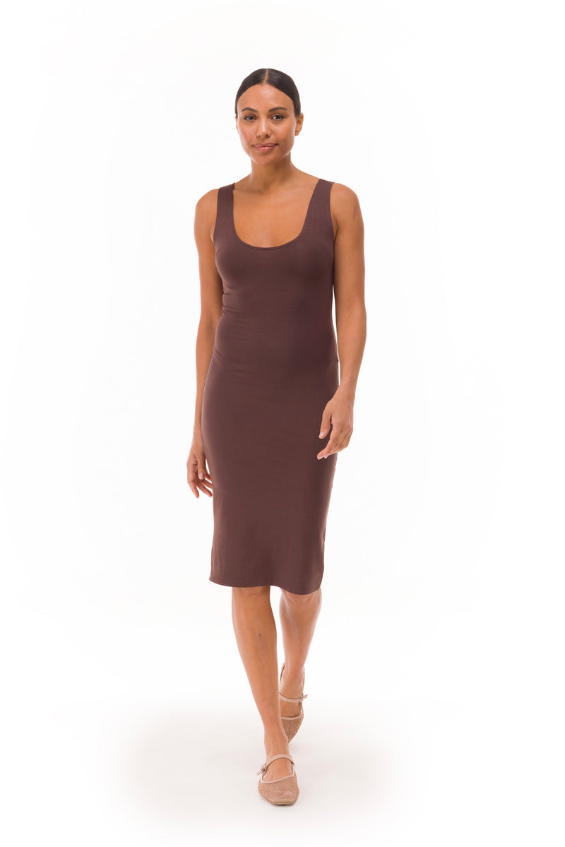 BAMBOO LONG VEST DRESS BROWN