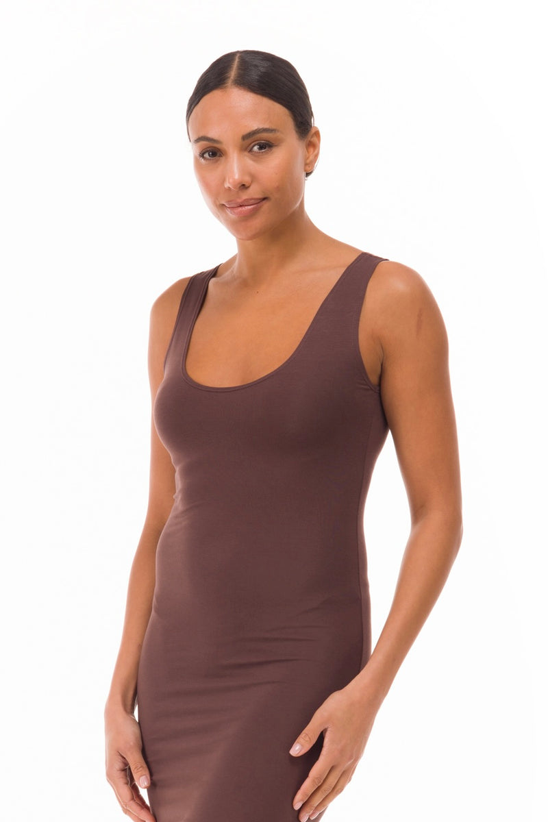 BAMBOO LONG VEST DRESS BROWN