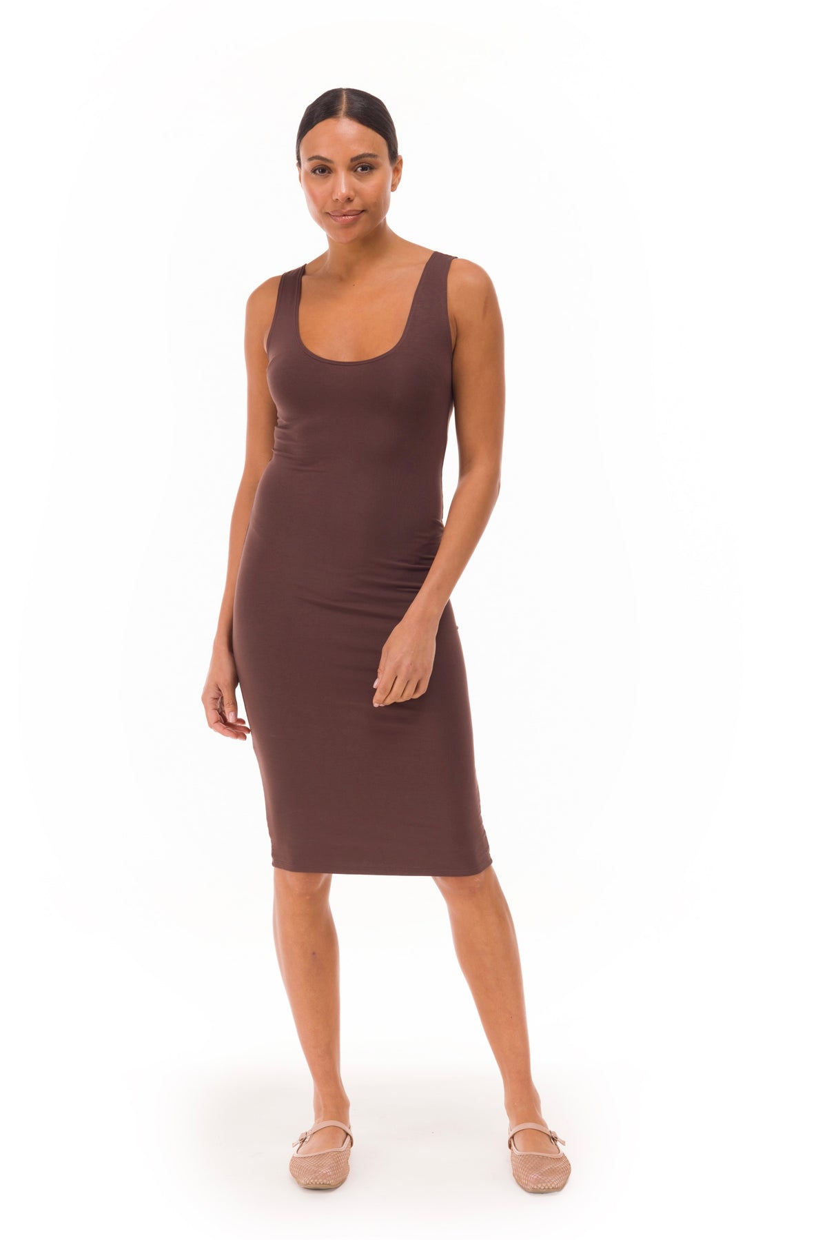 BAMBOO LONG VEST DRESS BROWN