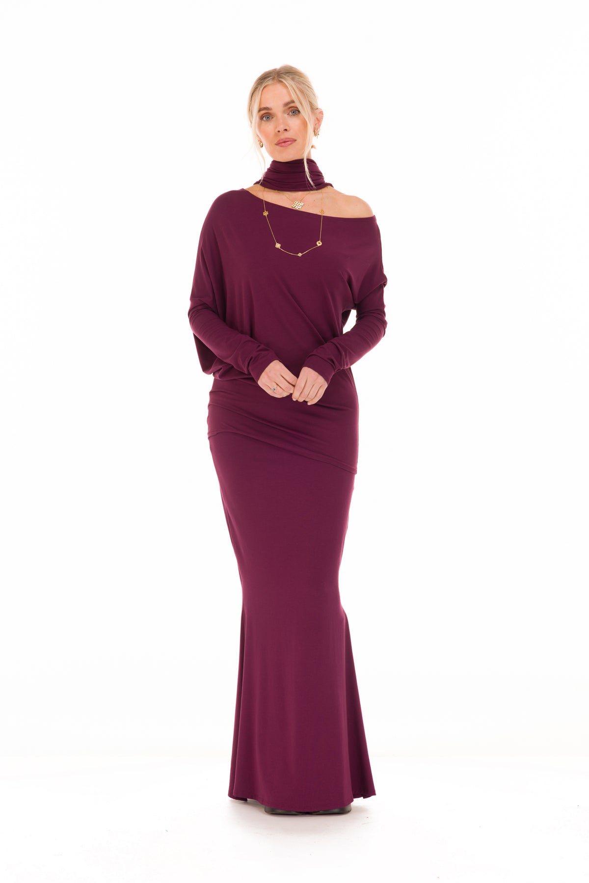 BAMBOO SIDE SLIT SKIRT BERRY