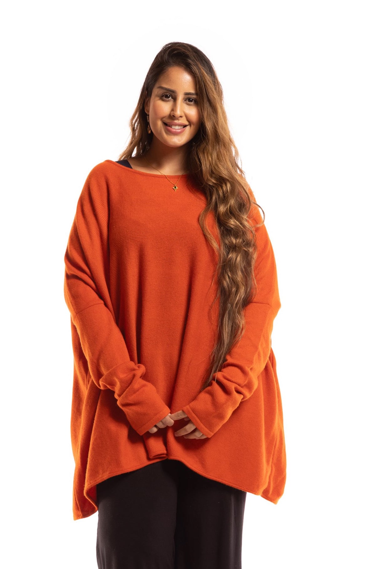 4 PLY CASHMERE SNUGGLE BOX JUMPER SPICY ORANGE