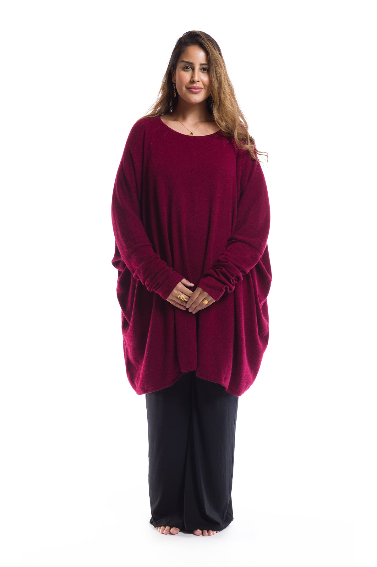 4 PLY CASHMERE SNUGGLE BOX JUMPER BURGUNDY