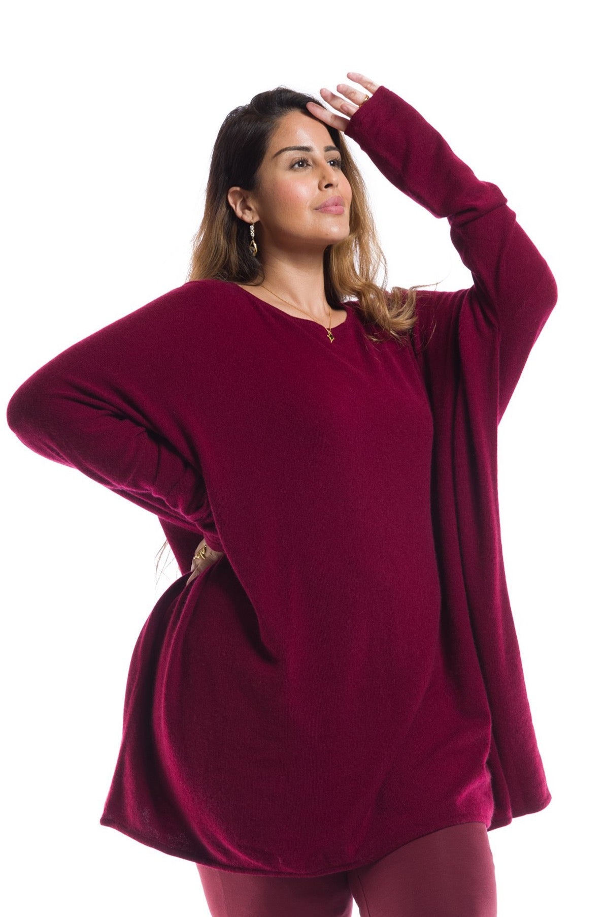 4 PLY CASHMERE SNUGGLE BOX JUMPER BURGUNDY