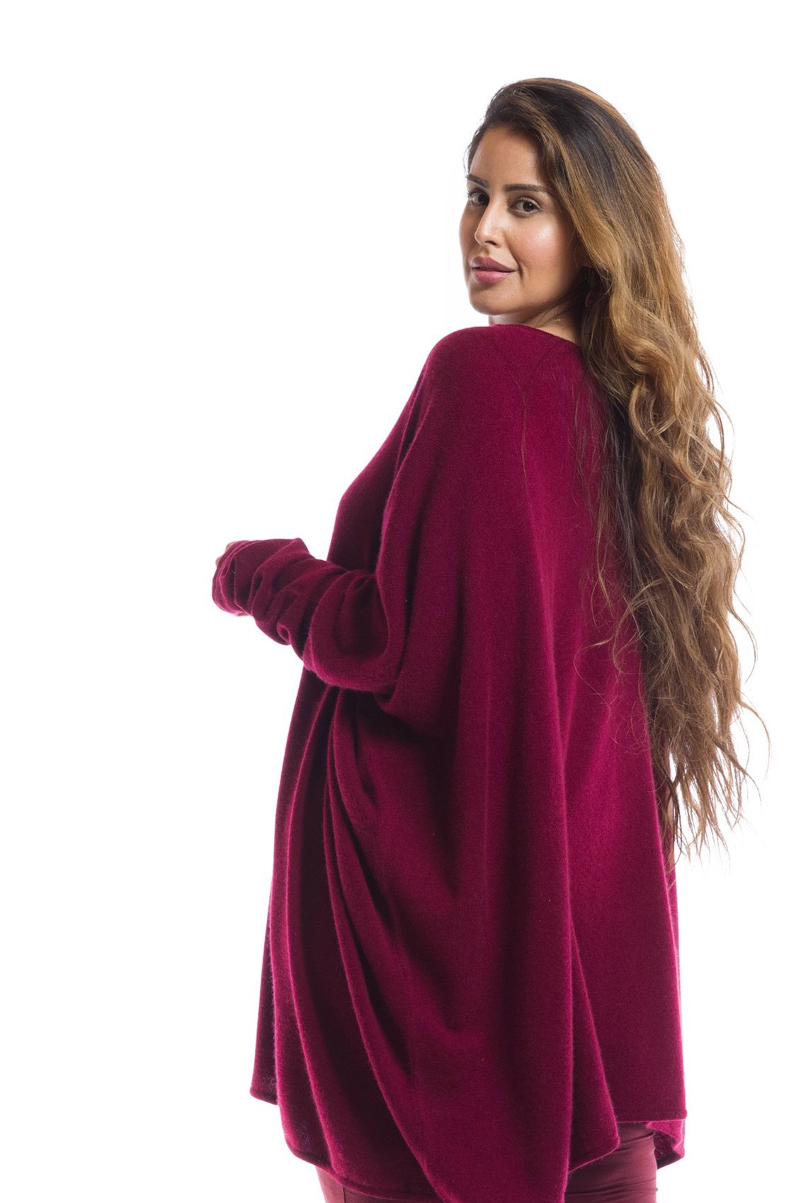 4 PLY CASHMERE SNUGGLE BOX JUMPER BURGUNDY