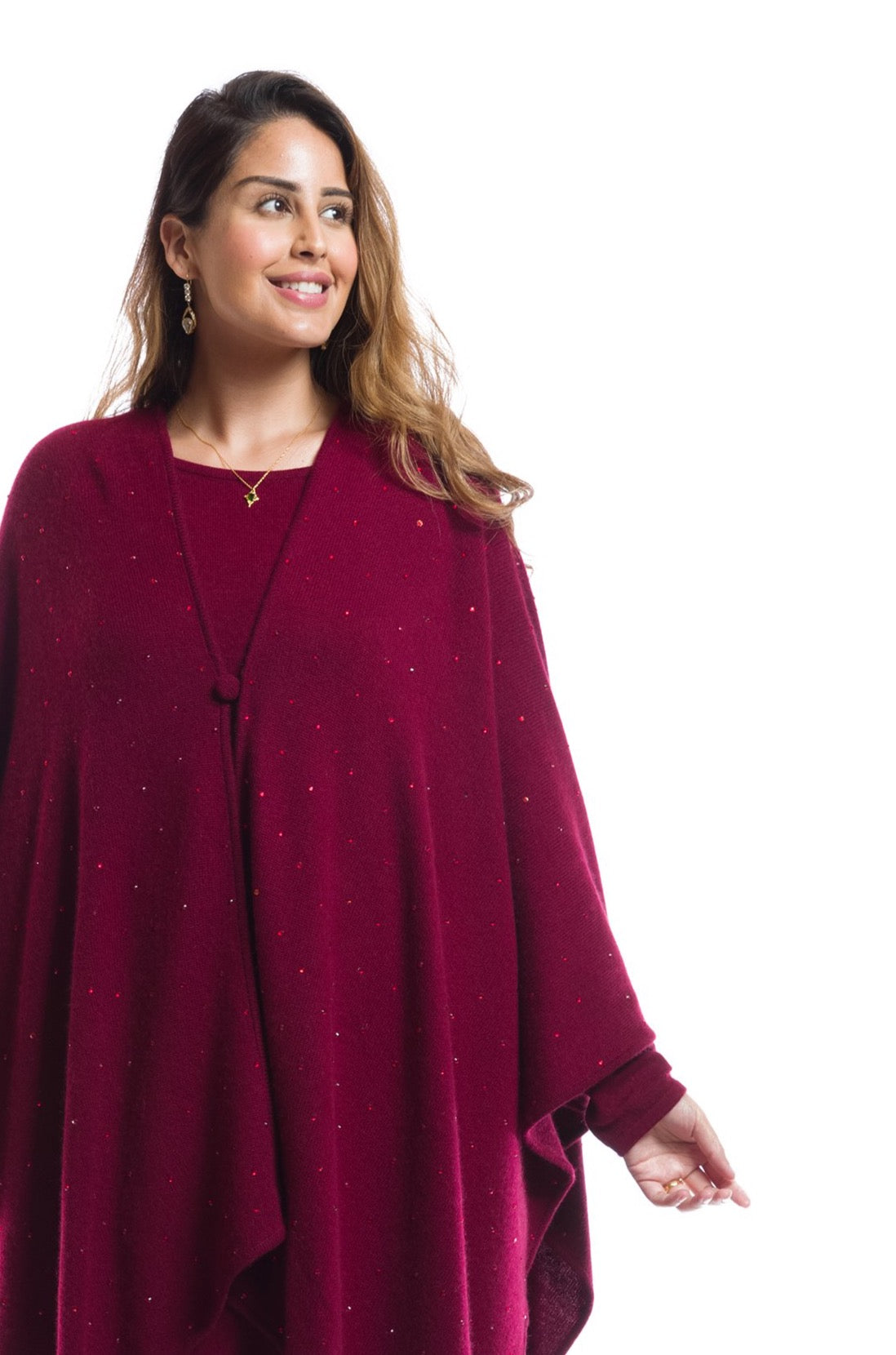 AVALON JEWELLED CASHMERE CAPE BURGUNDY