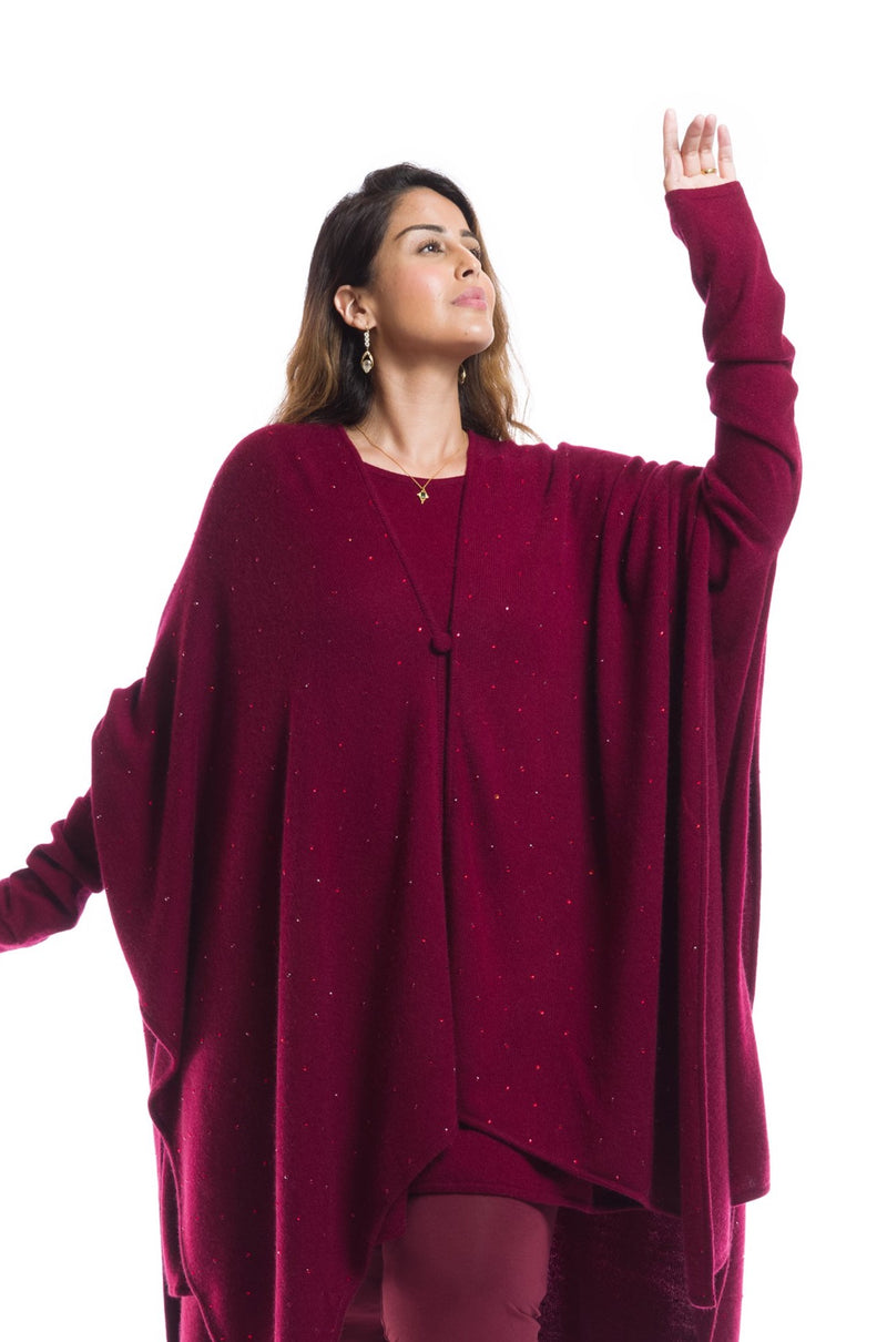 AVALON JEWELLED CASHMERE CAPE BURGUNDY