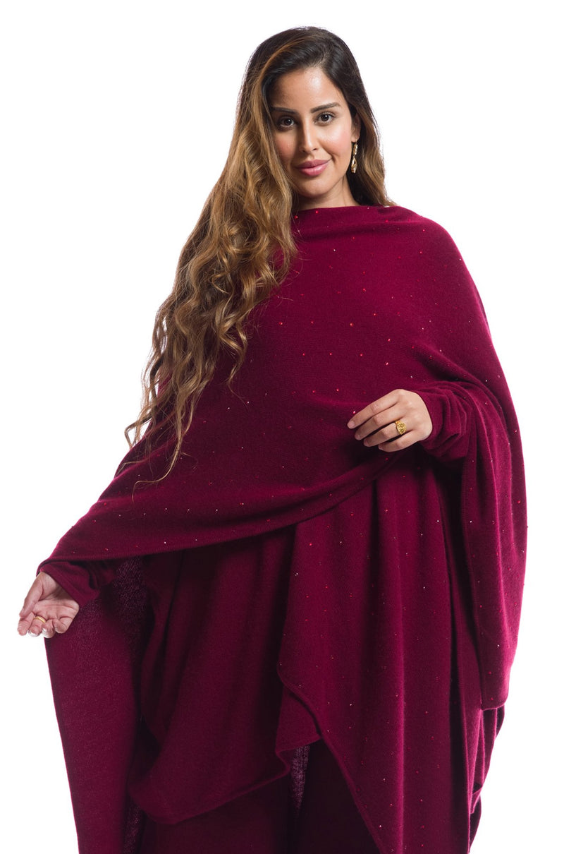 AVALON JEWELLED CASHMERE CAPE BURGUNDY