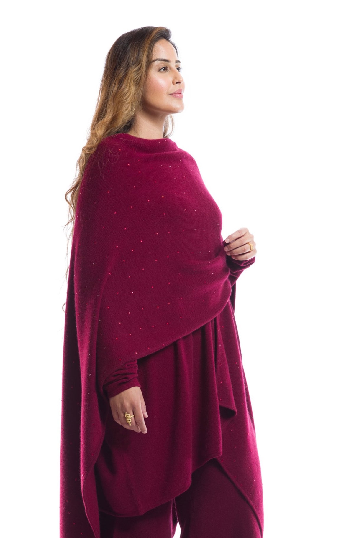 AVALON JEWELLED CASHMERE CAPE BURGUNDY