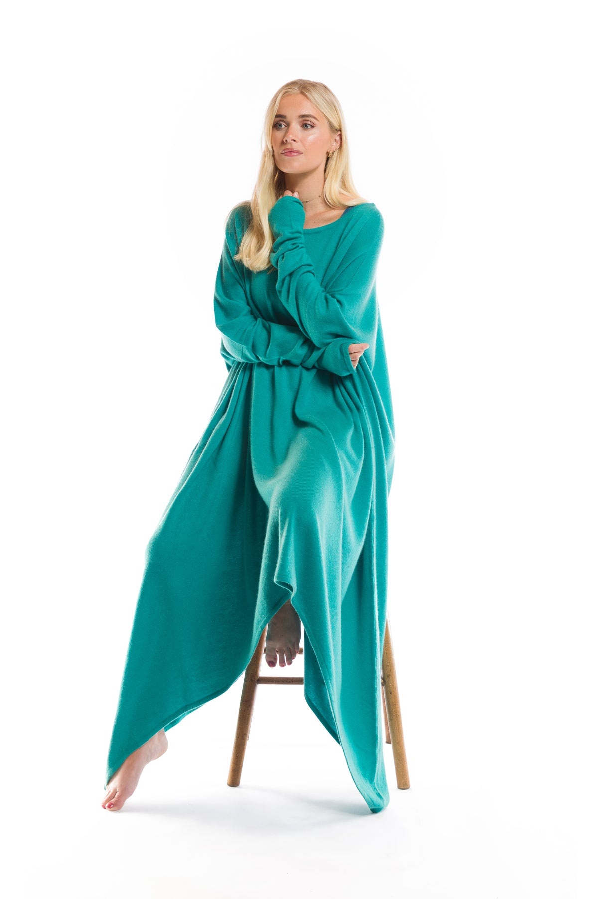 CASHMERE SLOUCHY JUMPER AQUA