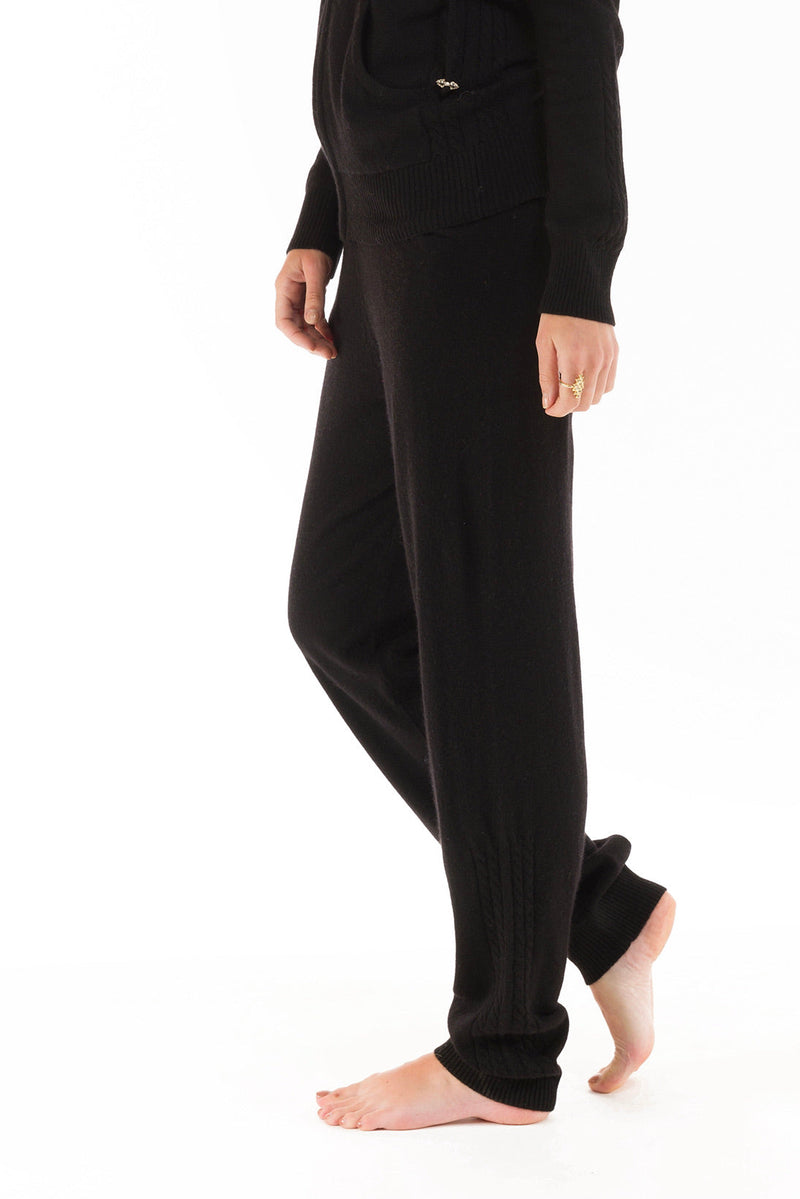 100% CASHMERE TRACKSUIT PANTS BLACK