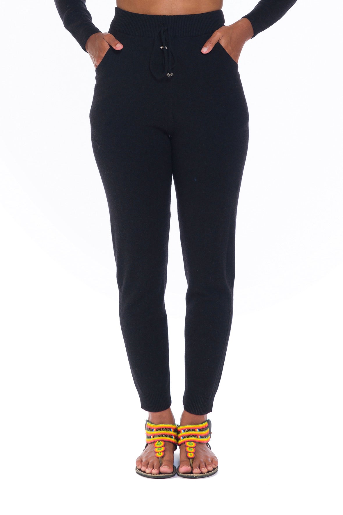 100% CASHMERE TRACKSUIT PANTS BLACK