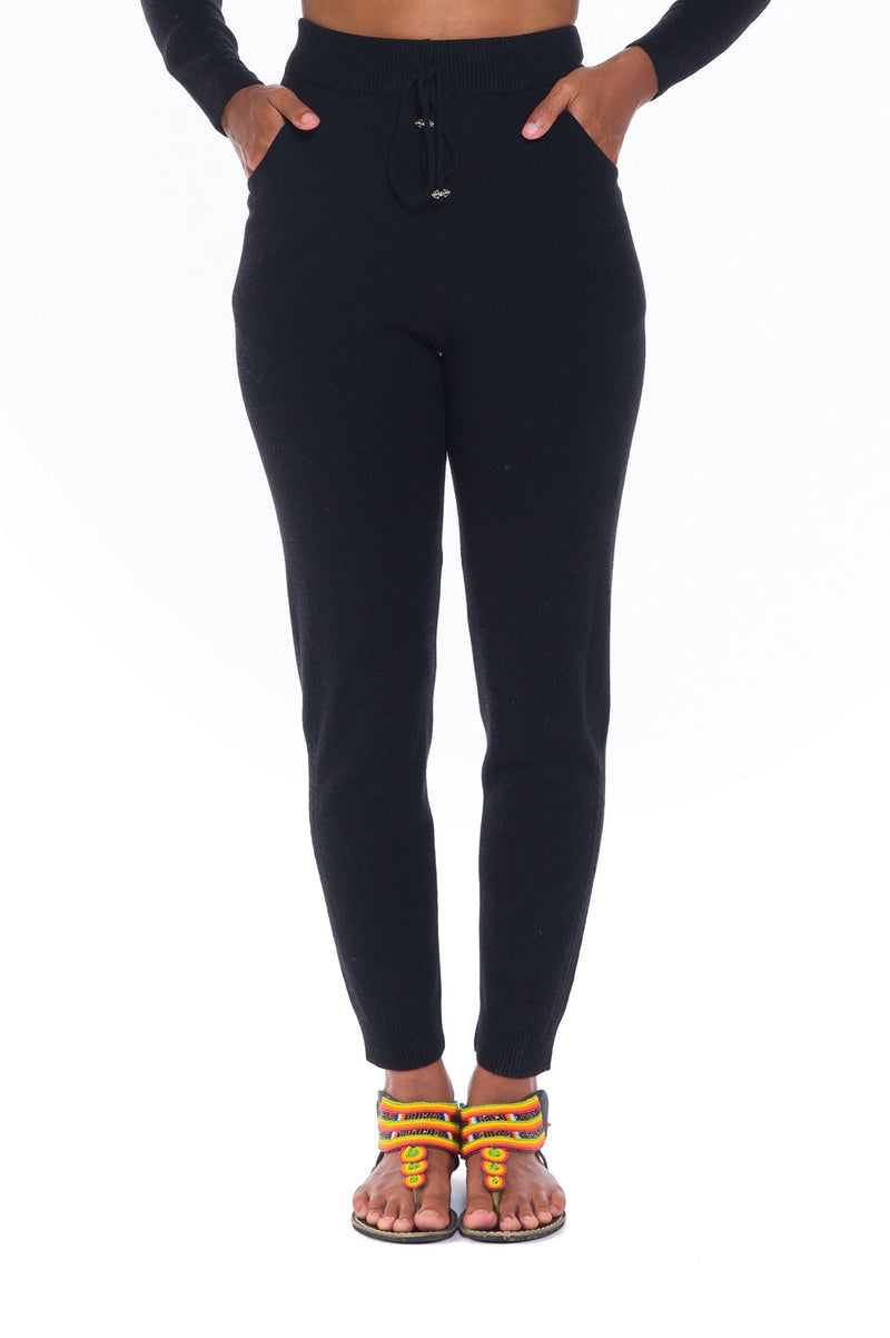 100% CASHMERE TRACKSUIT PANTS BLACK