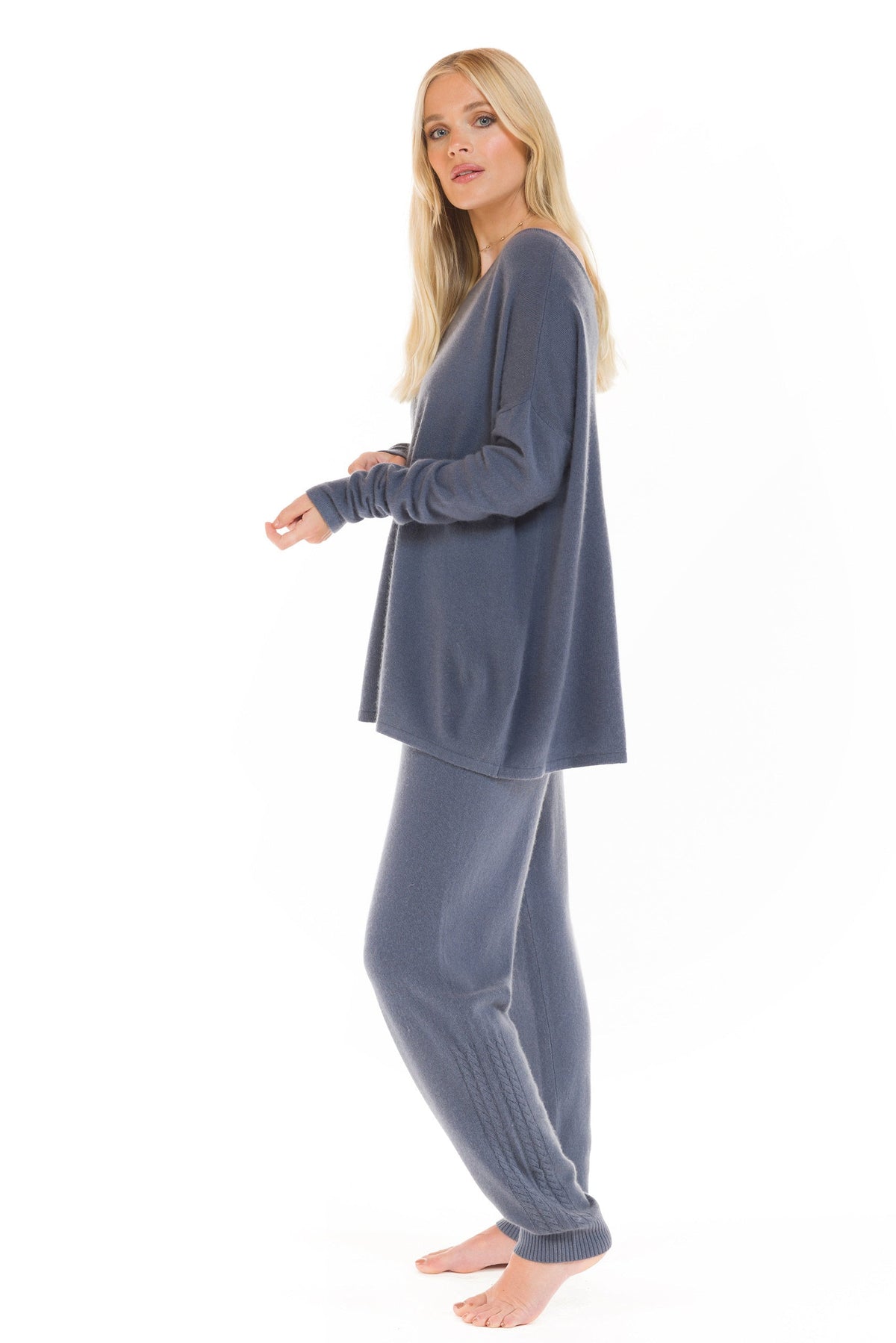 100% CASHMERE TRACKSUIT PANTS DOVE GREY