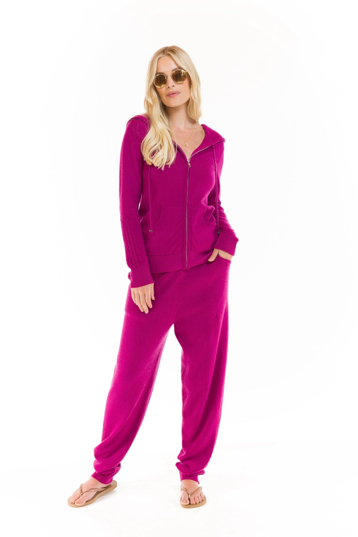 100% CASHMERE TRACKSUIT PANTS FUCHSIA