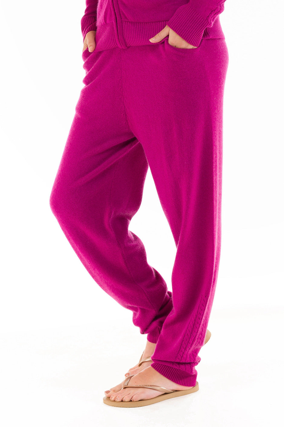 100% CASHMERE TRACKSUIT PANTS FUCHSIA