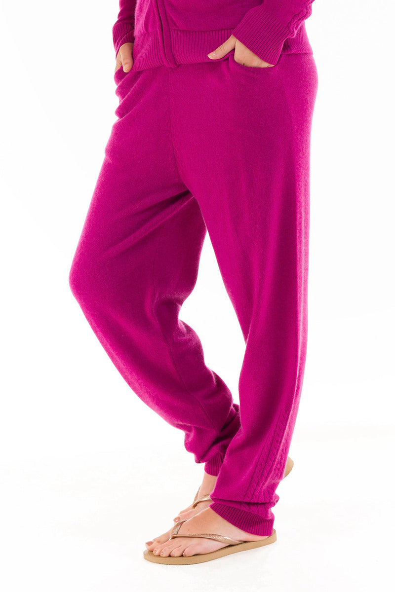 100% CASHMERE TRACKSUIT PANTS FUCHSIA