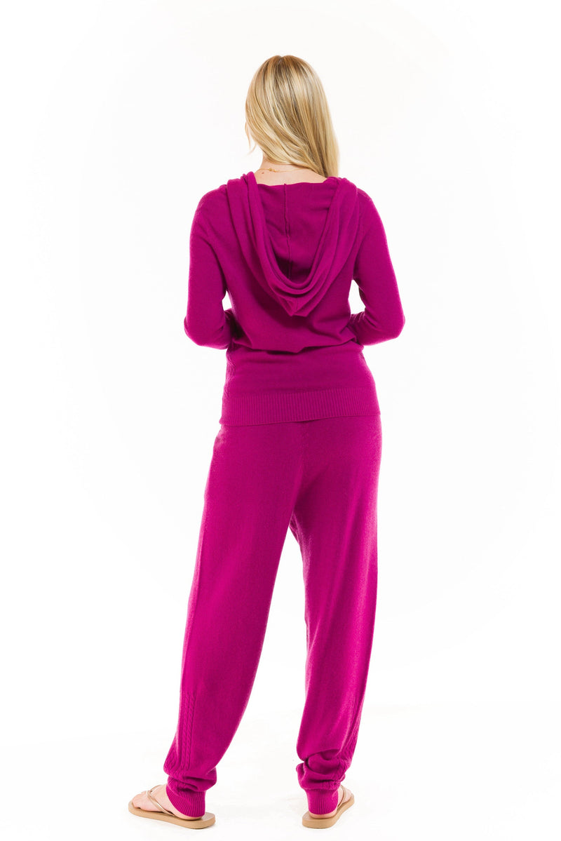 100% CASHMERE TRACKSUIT PANTS FUCHSIA