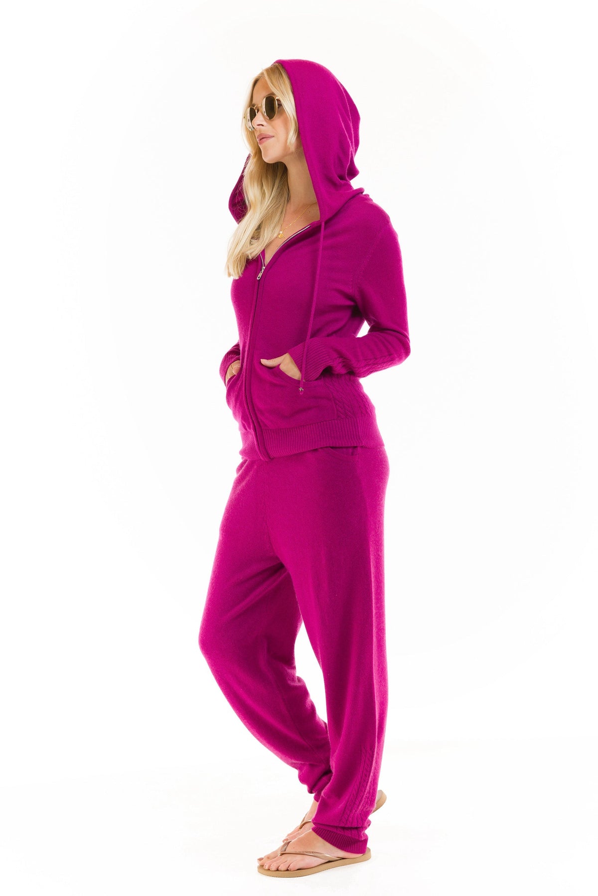 100% CASHMERE TRACKSUIT PANTS FUCHSIA