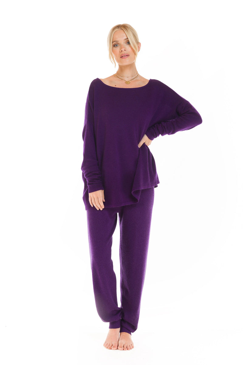 100% CASHMERE TRACKSUIT PANTS DEEP PURPLE