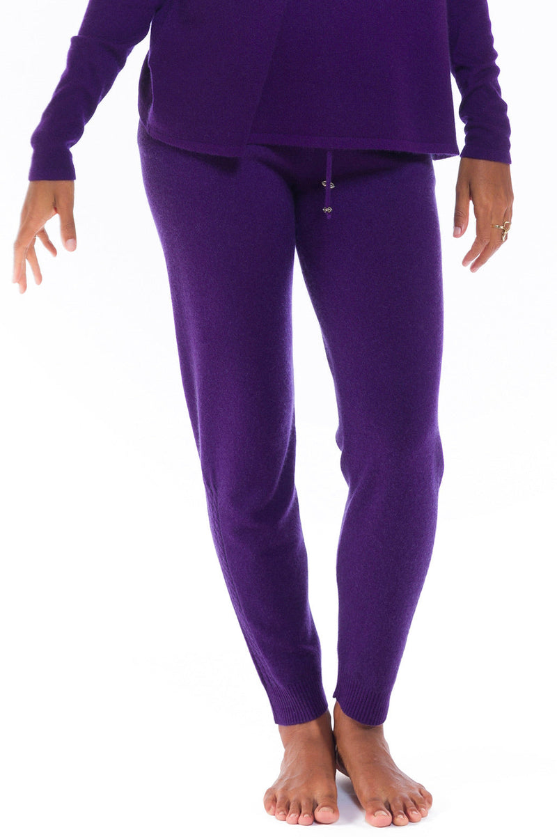 100% CASHMERE TRACKSUIT PANTS DEEP PURPLE