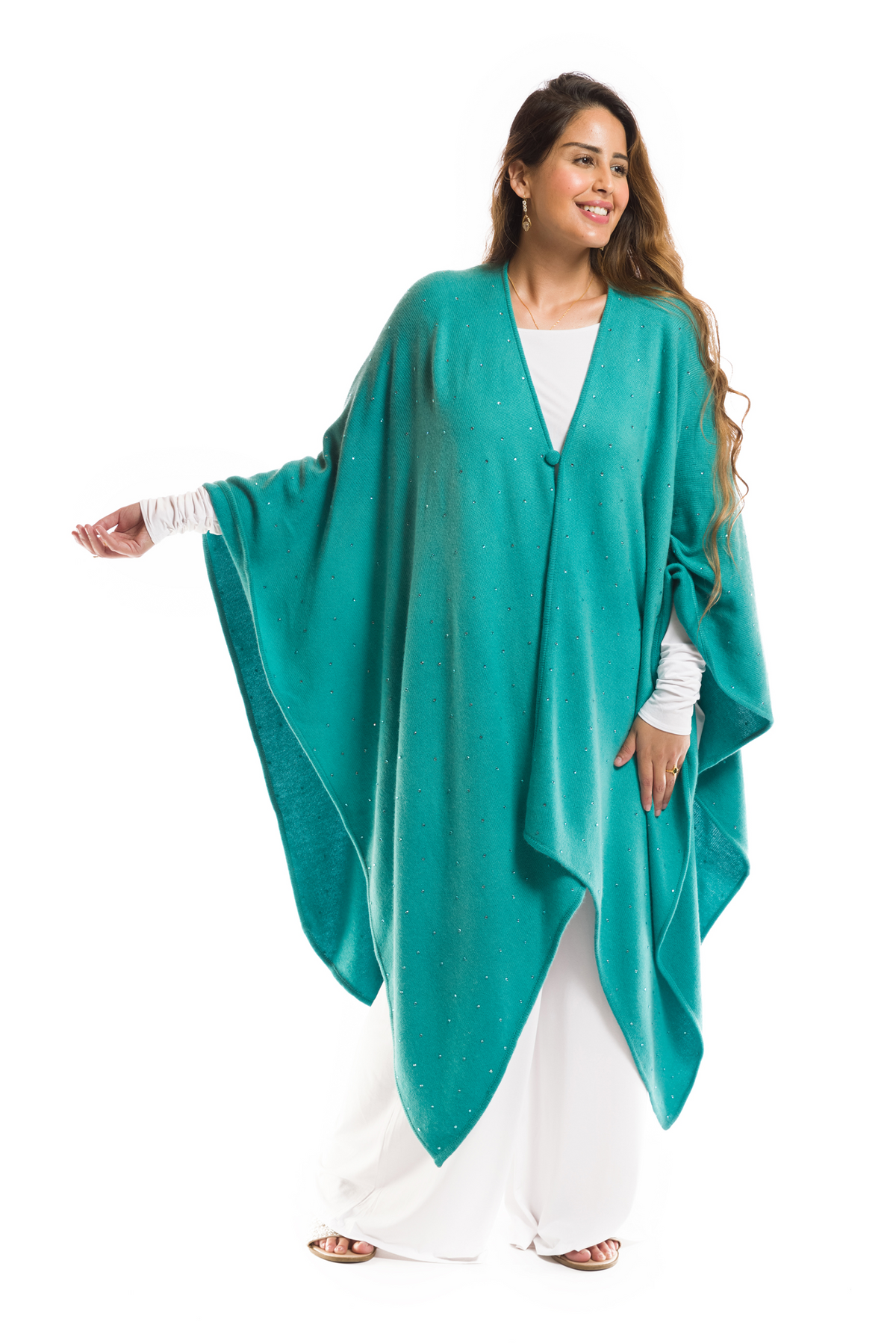 AVALON JEWELLED CASHMERE CAPE AQUA